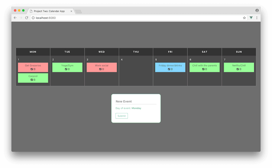 What you Will Build Image: A Calendar Event App