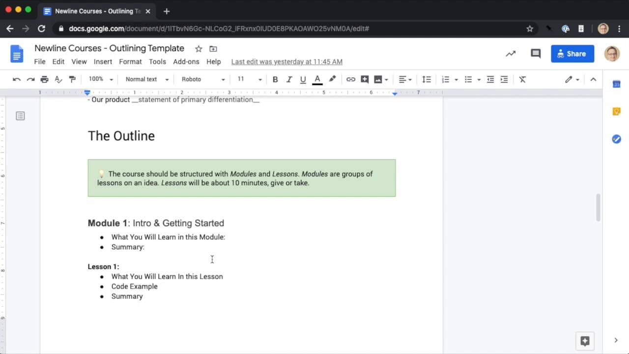 Using the Outline Template