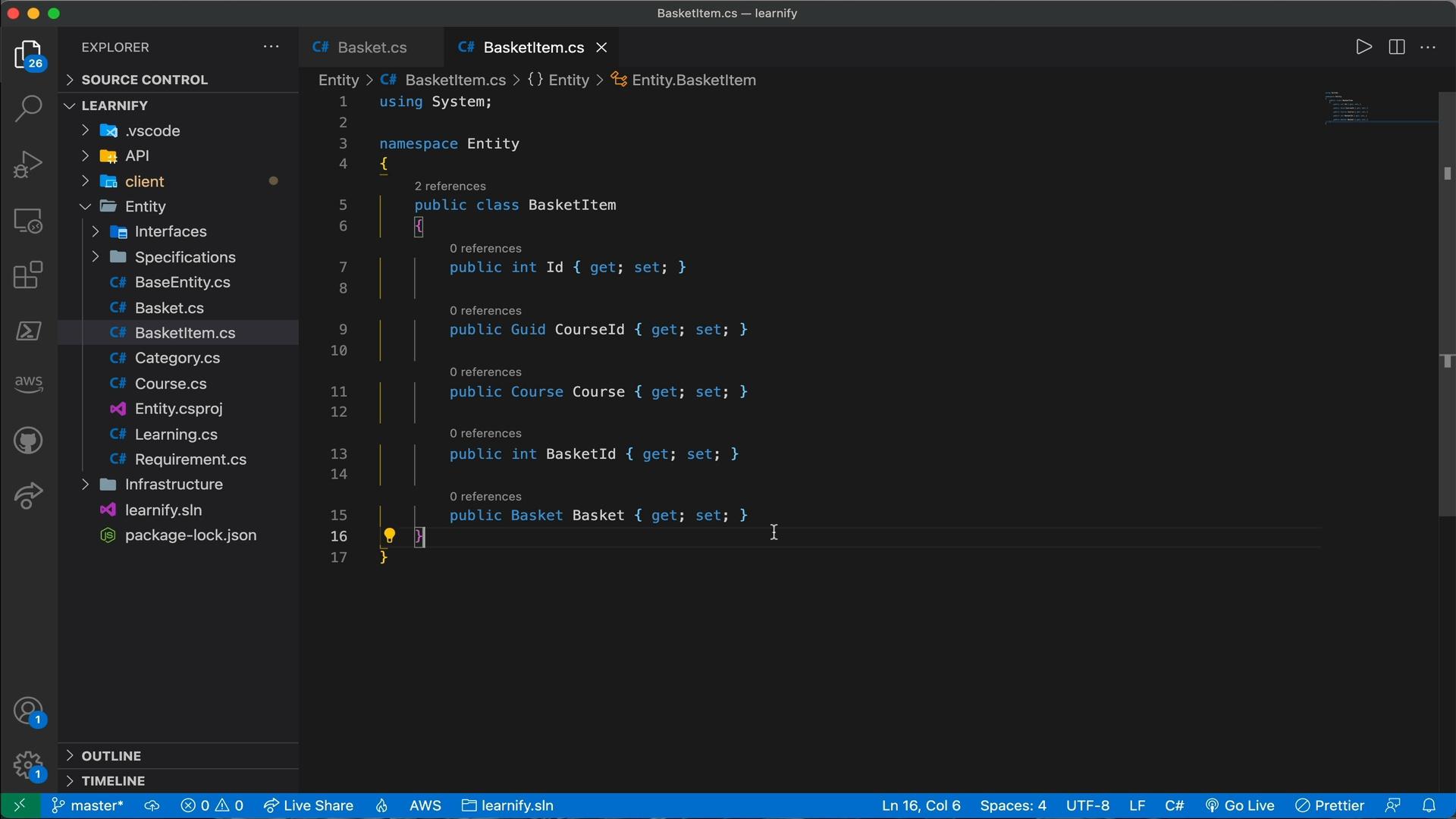 Creating Basket Entity