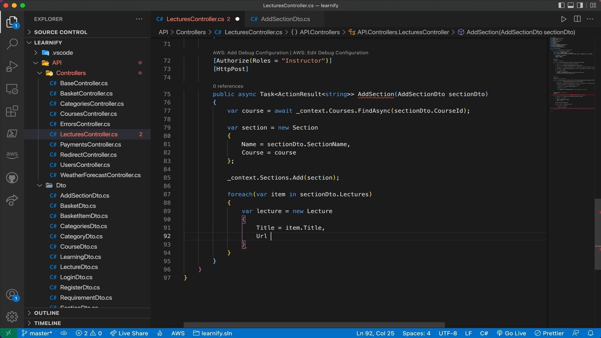 Create Sections Backend