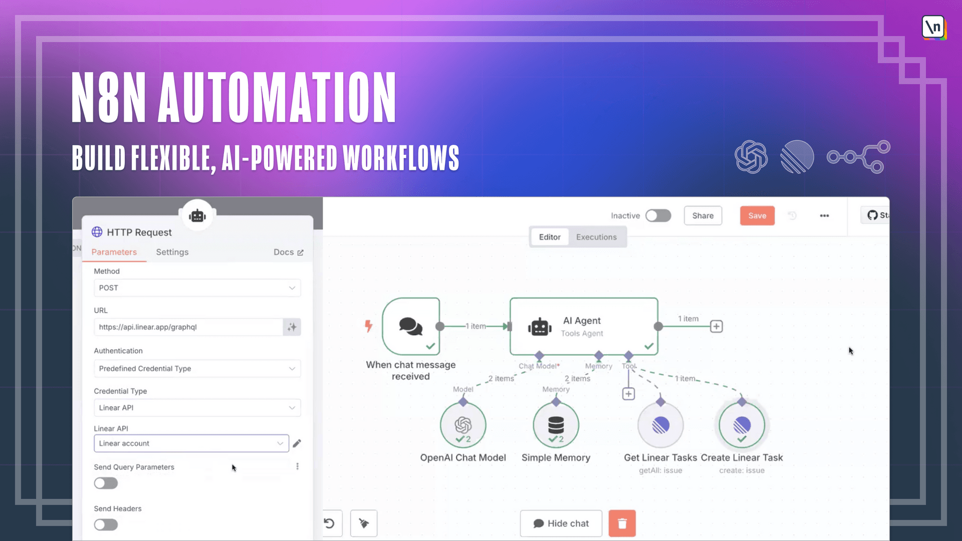Thumbnail for the \newline course n8n Automation: Building AI-Powered Workflows