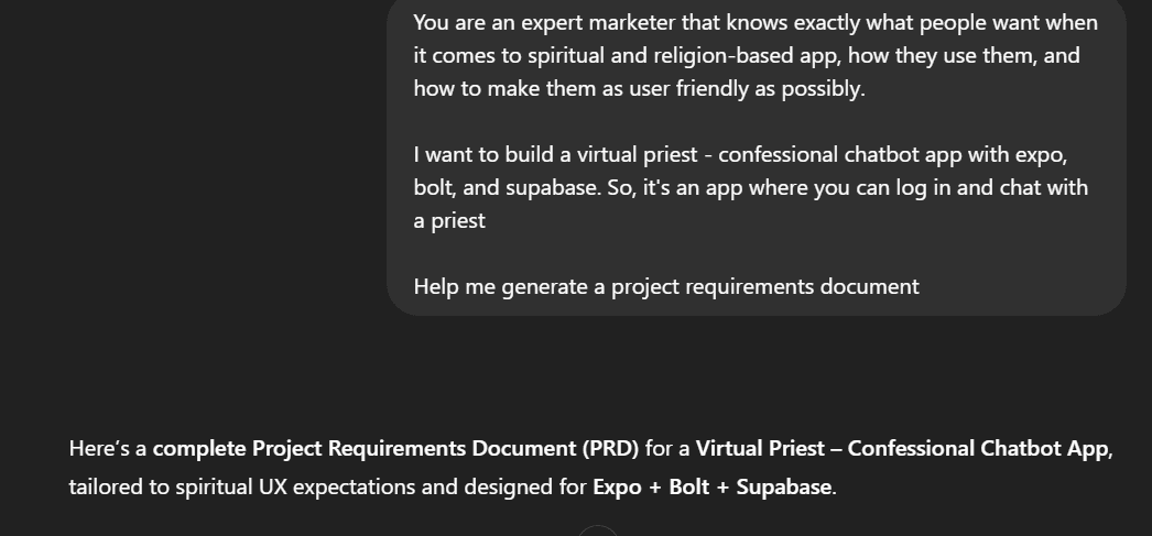 Thumbnail Image of Tutorial How To Build A Project Requirements Document With ChatGPT - Building A Virtual Priest Chatbot
