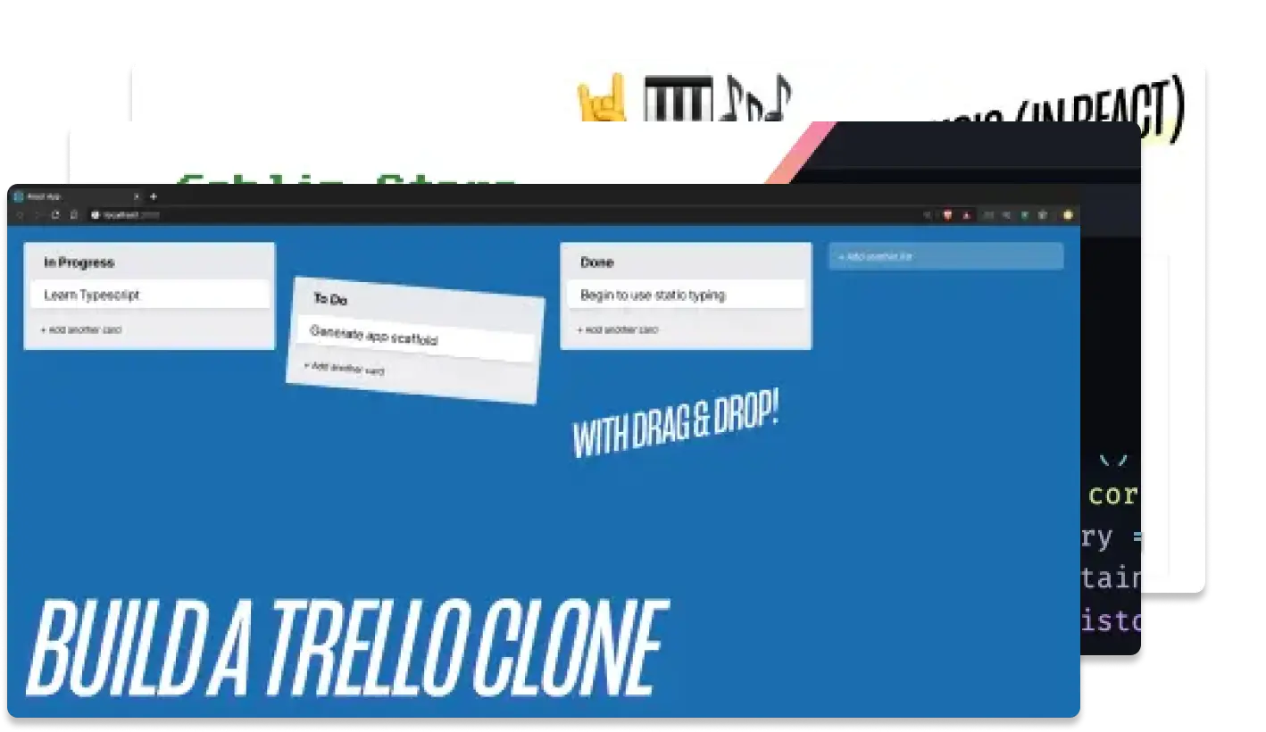 Screenshots of React and TypeScript Apps You Will Learn to Build