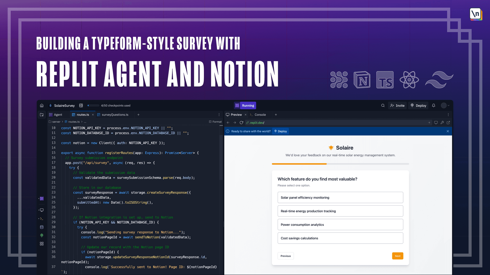 Building a Typeform-Style Survey with Replit Agent and Notion