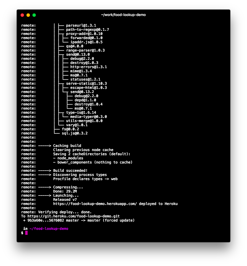 Output of deploy process to Heroku